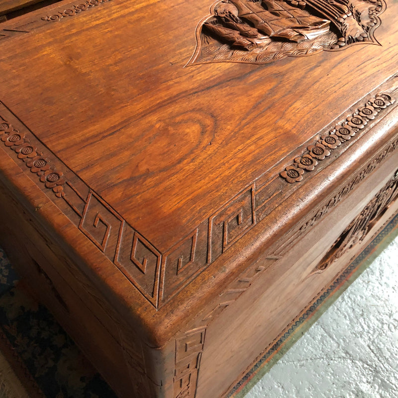 Chinese Carved Camphor Wood Chest