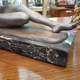 French Art Deco Lady & German Shepherd Bronze