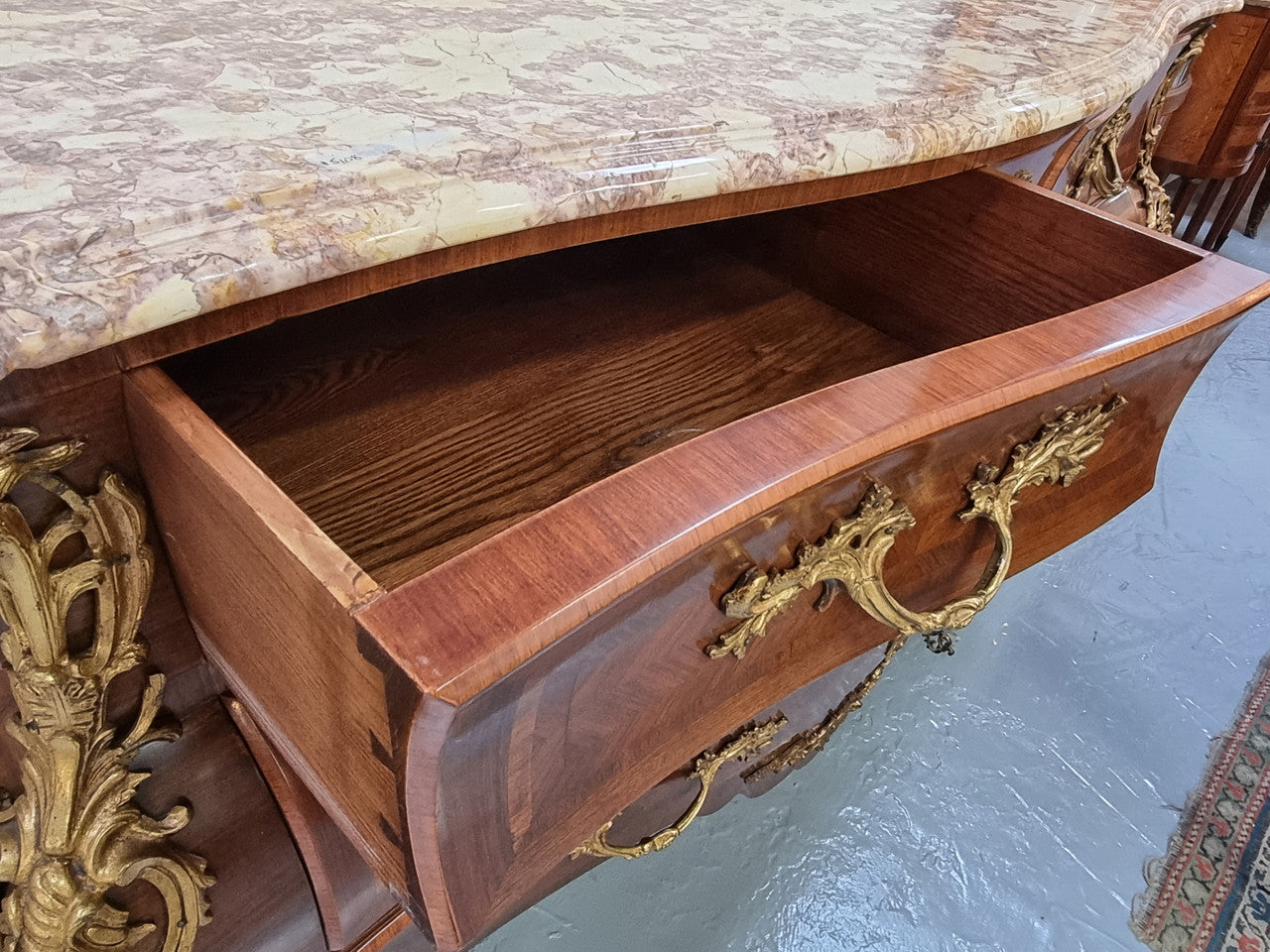 Grand French Bombe Shape Rosewood & Walnut Marble Top Commode | Antique & Vintage | Moonee Ponds Antiques | Australia Wide Delivery