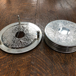 Set Of 6 Silver Coasters In Original Holder