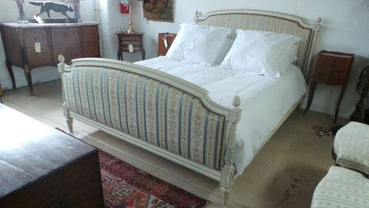 French Chalk Painted Upholstered Queen Size Bed