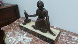Art Deco Bronze Statue Of A Lady And Parrot On A Marble Base | Antique & Vintage | Moonee Ponds Antiques | Australia Wide Delivery