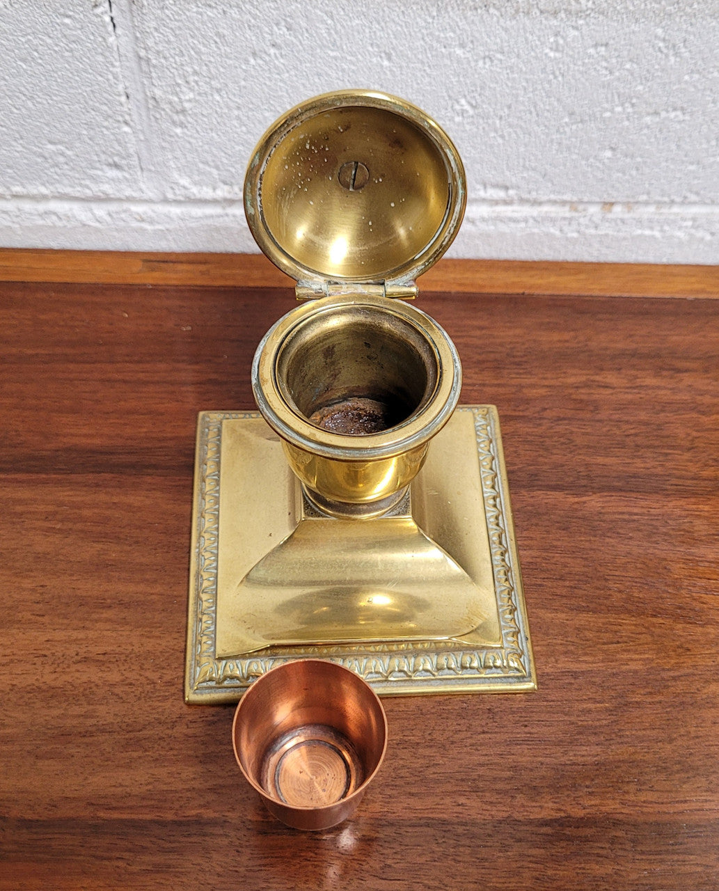 Victorian Brass inkwell pen holder in good original condition.