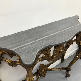 Antique French Louis XV style marble top console table & mirror set. Circa 1900 and it is in very good original condition.