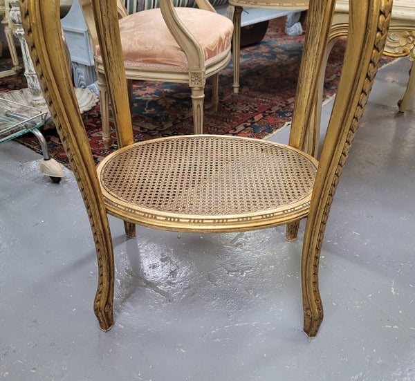 Stunning Louis XV style two tier marble topped gilt lamp/side table. It has been sourced from France and is in good original detailed condition.