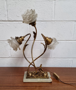 Art Deco Alabaster & Gilt Brass Table Lamp With Three Branches | Antique & Vintage | Moonee Ponds Antiques | Australia Wide Delivery