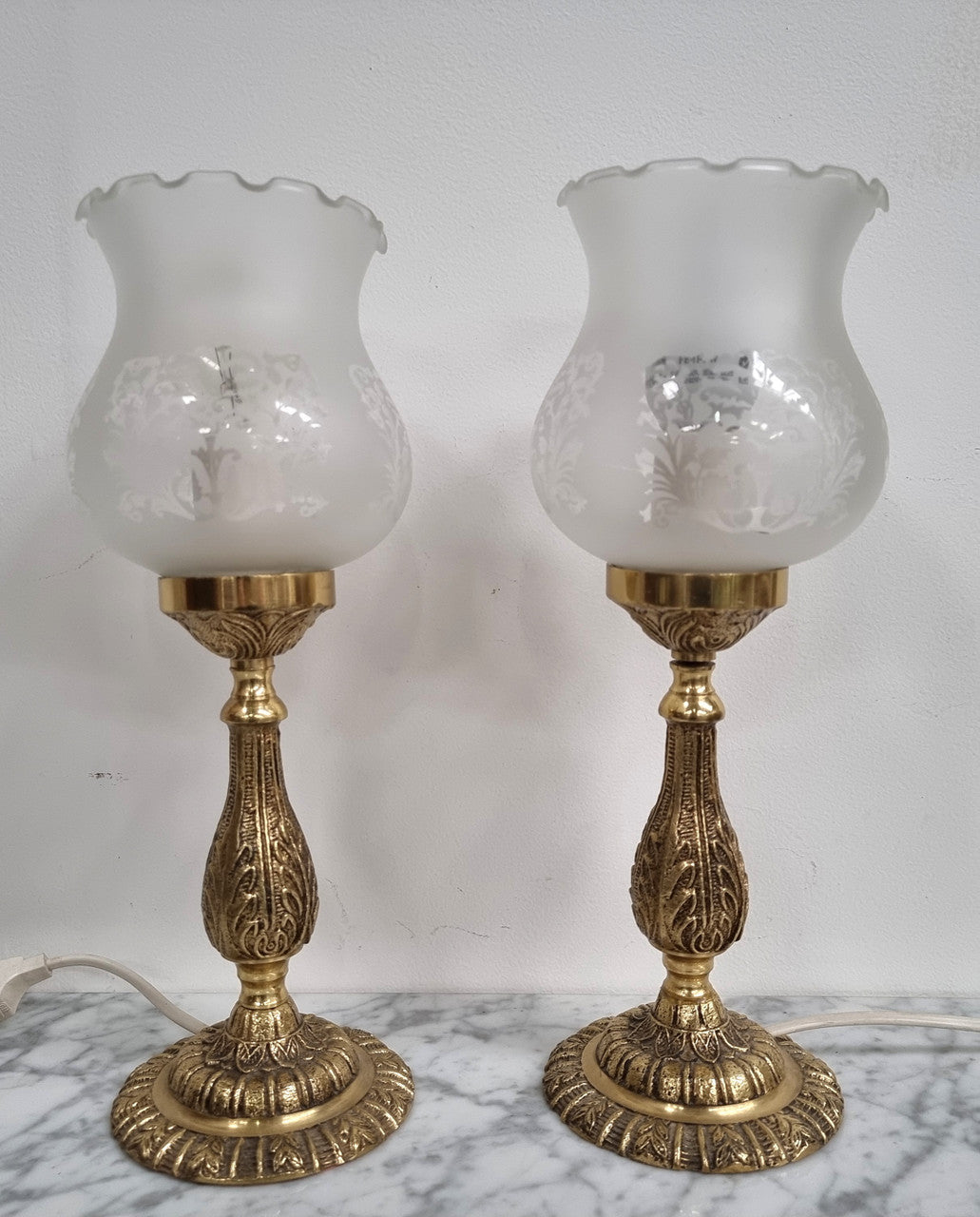Beautiful Pair of Glass Etched Table Lamps | Antique & Vintage | Moonee Ponds Antiques | Australia Wide Delivery