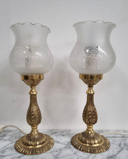 Beautiful Pair of Glass Etched Table Lamps | Antique & Vintage | Moonee Ponds Antiques | Australia Wide Delivery