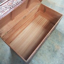Carved Boat Scene Camphor Wooden Trunk