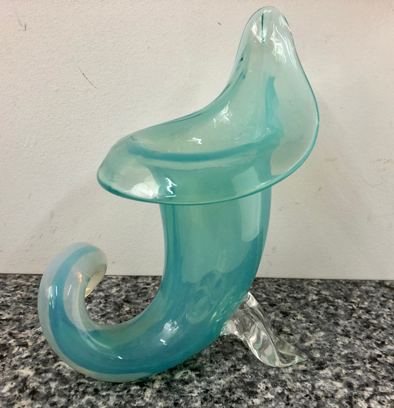 Murano Blue Glass Cornucopia Vase