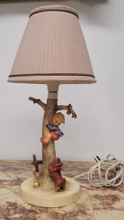 Charming Hummel Lamp Featuring a Young Boy Climbing an Apple Tree with a Dog | Antique & Vintage | Moonee Ponds Antiques | Australia Wide Delivery