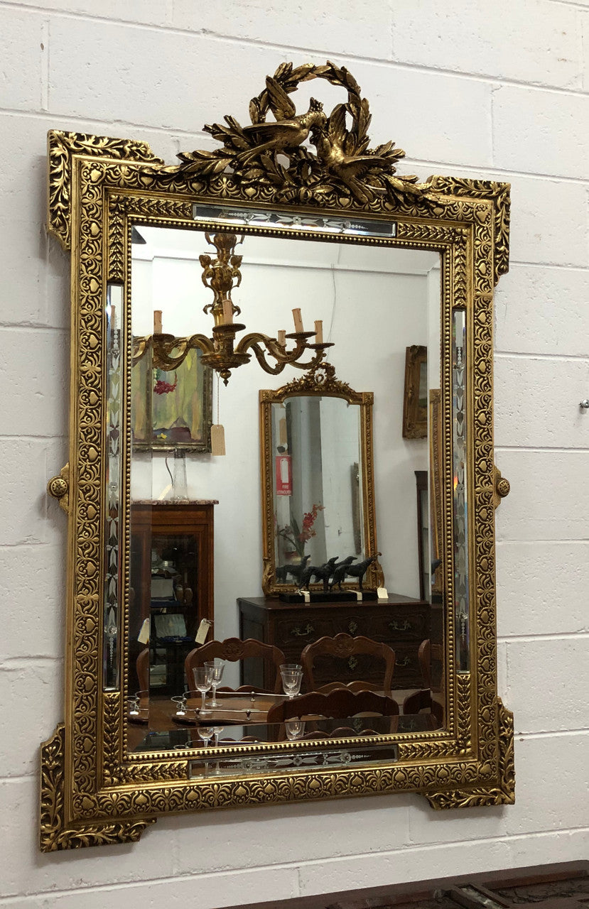 19th Century French Cushion Mirror With Acid Etched Pattern