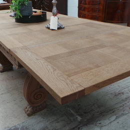 Antique French Oak Spanish Style Parquetry Top Extension Table