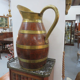 Large French Oak And Brass Banded Measuring Jug
