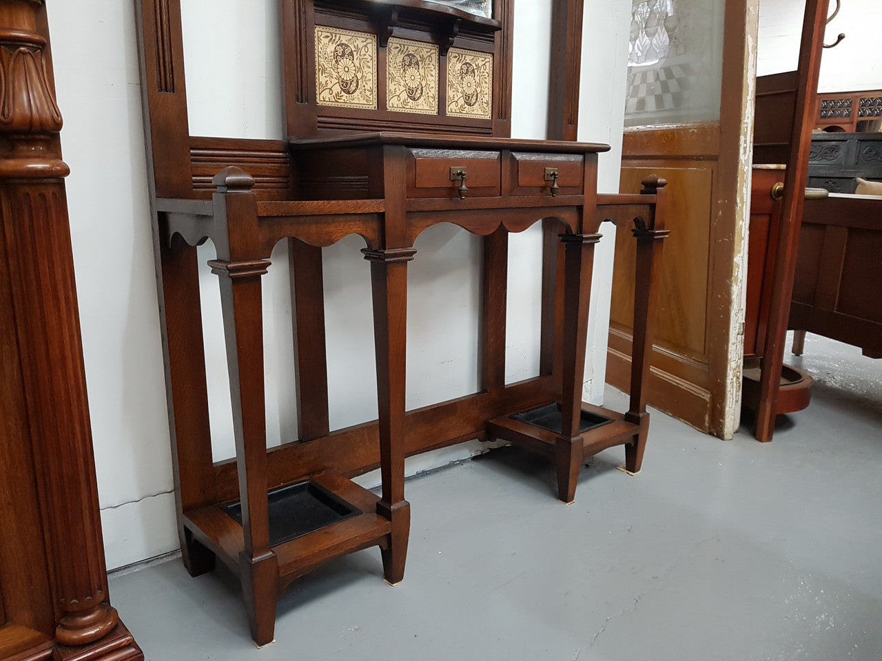 Beautiful English Edwardian Tiled Back Hall Stand | Antique & Vintage | Moonee Ponds Antiques | Australia Wide Delivery