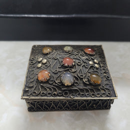 Antique Asian Silver and Agate trinket box. In good original condition.
