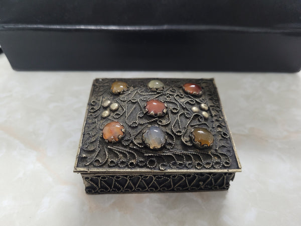 Antique Asian Silver and Agate trinket box. In good original condition.