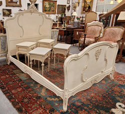 French Louis 15th Style Distressed Chalk Painted Finish French Queen Size Bed & Rails | Antique & Vintage | Moonee Ponds Antiques | Australia Wide Delivery