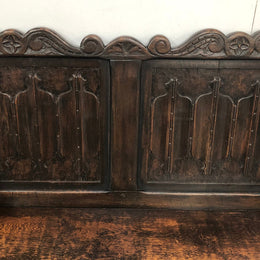 French 19th Century Oak hallway bench seat. Very comfortable to sit on and is in good original detailed condition.