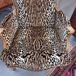 A French Louis XV style Armchair With Leopard Print Upholstery With Matched Footstool | Antique & Vintage | Moonee Ponds Antiques | Australia Wide Delivery