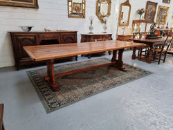 Reclaimed Pine & Oregon Stretcher Base Dining Table | Antique & Vintage | Moonee Ponds Antiques | Australia Wide Delivery
