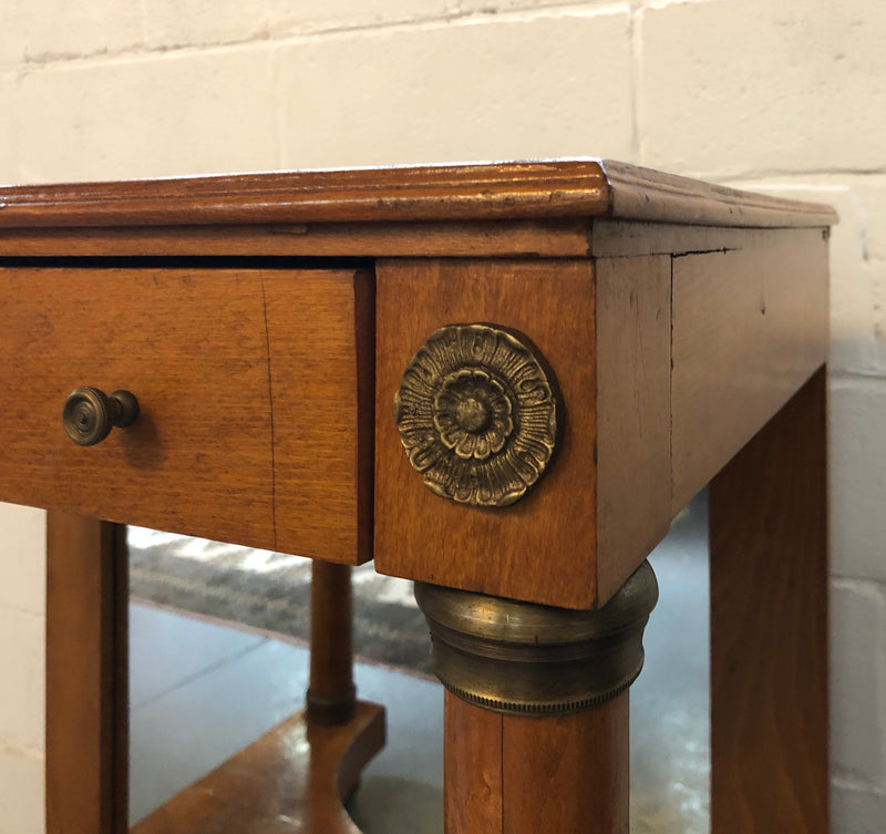 Art Deco Empire Style Console/Desk. It has a mirror underneath and a dawer. It could be used as a console table or as a small desk. In good restored condition.