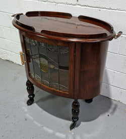 Oak Tudor Auto Trolley With Leadlight Glass | Antique & Vintage | Moonee Ponds Antiques | Australia Wide Delivery