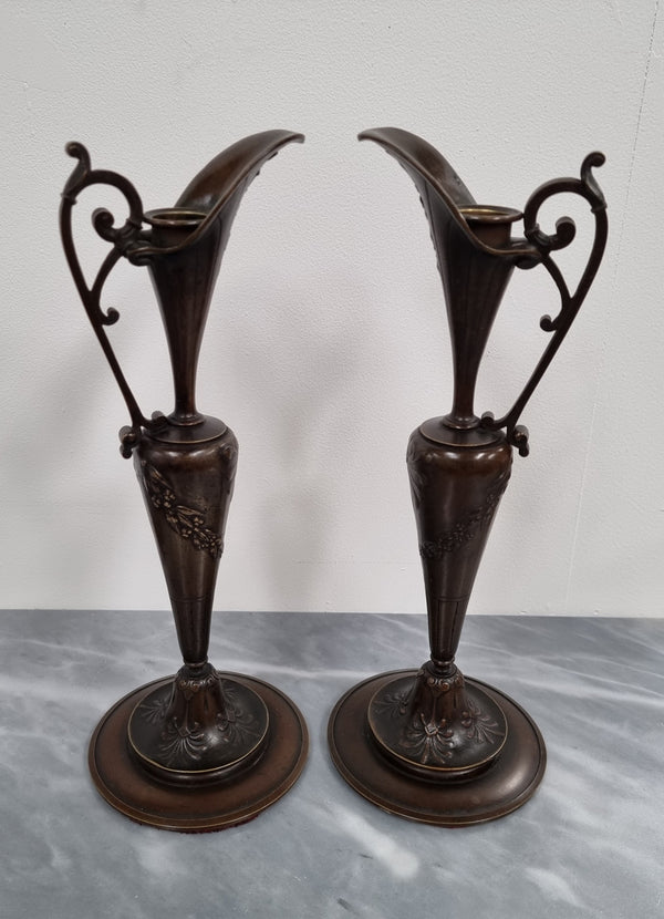 A stunning pair of French Art Nouveau bronze candlesticks. They are of fine quality and in very good condition.