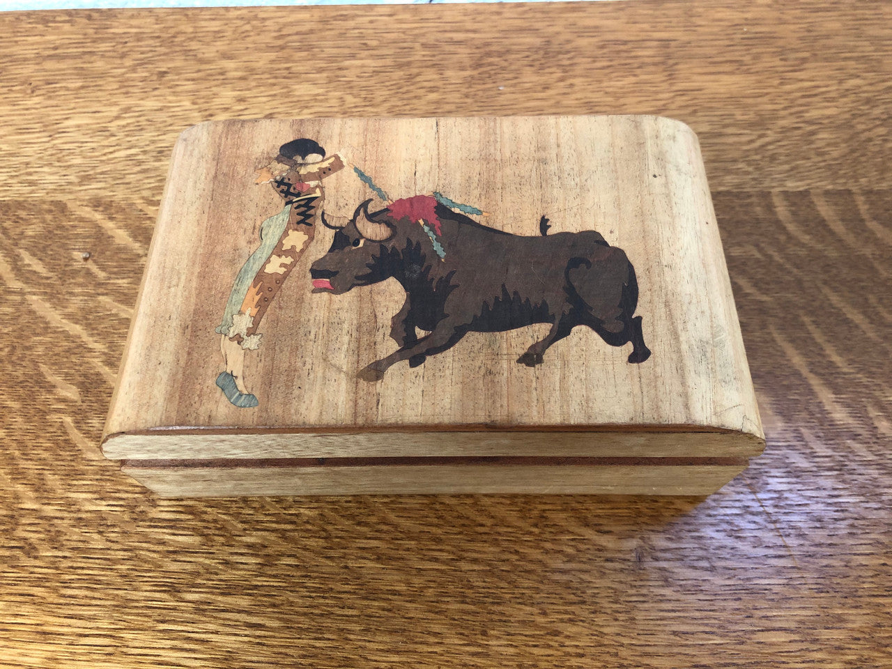 Vintage Wooden Box "Matador & Bull"