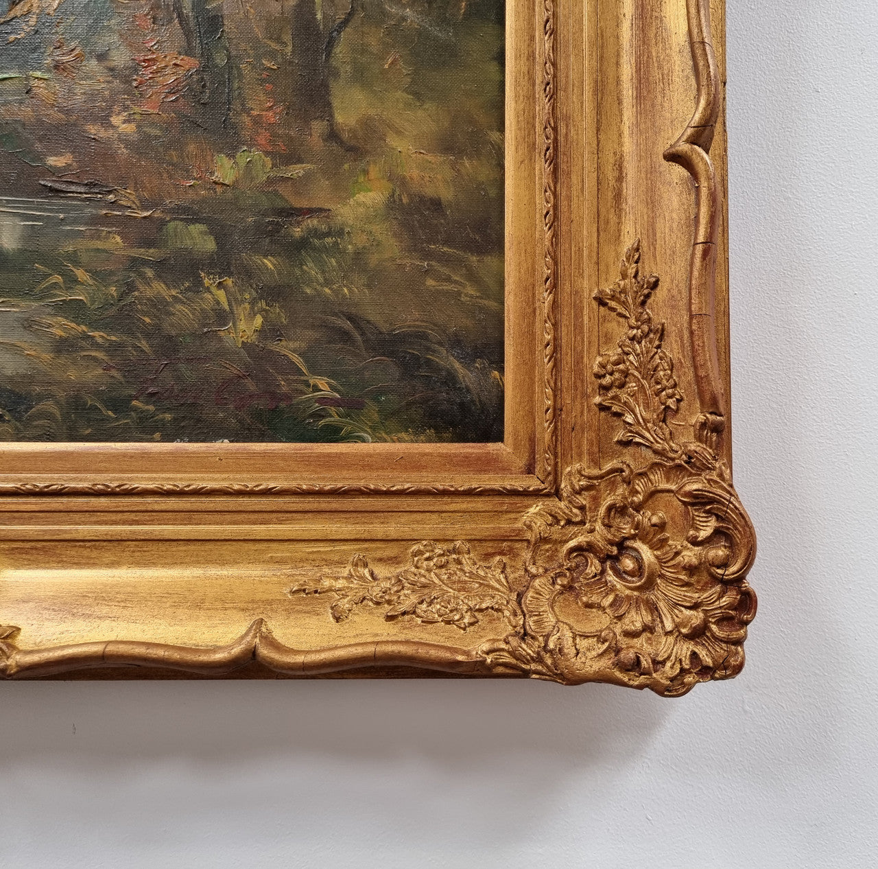 French Signed Oil On Canvas Depicting Impressionist Landscape In Gilt Frame