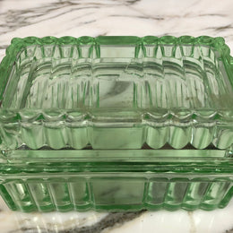 Green Depression Glass Butter Dish