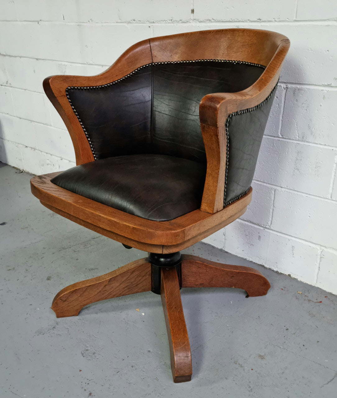Antique French Oak Newly Upholstered Swivel Action Office Desk Chair | Antique & Vintage | Moonee Ponds Antiques | Australia Wide Delivery