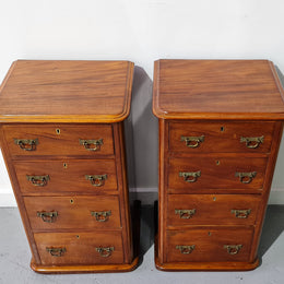 Pair of English Victorian Mahogany bedside drawers. In good original detailed condition.