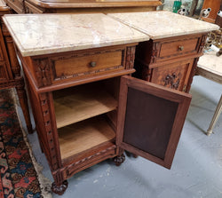 Impressive Pair of Walnut Parquetry Inlaid Henry II Style Marble Top Bedside Cabinets | Antique & Vintage | Moonee Ponds Antiques | Australia Wide Delivery