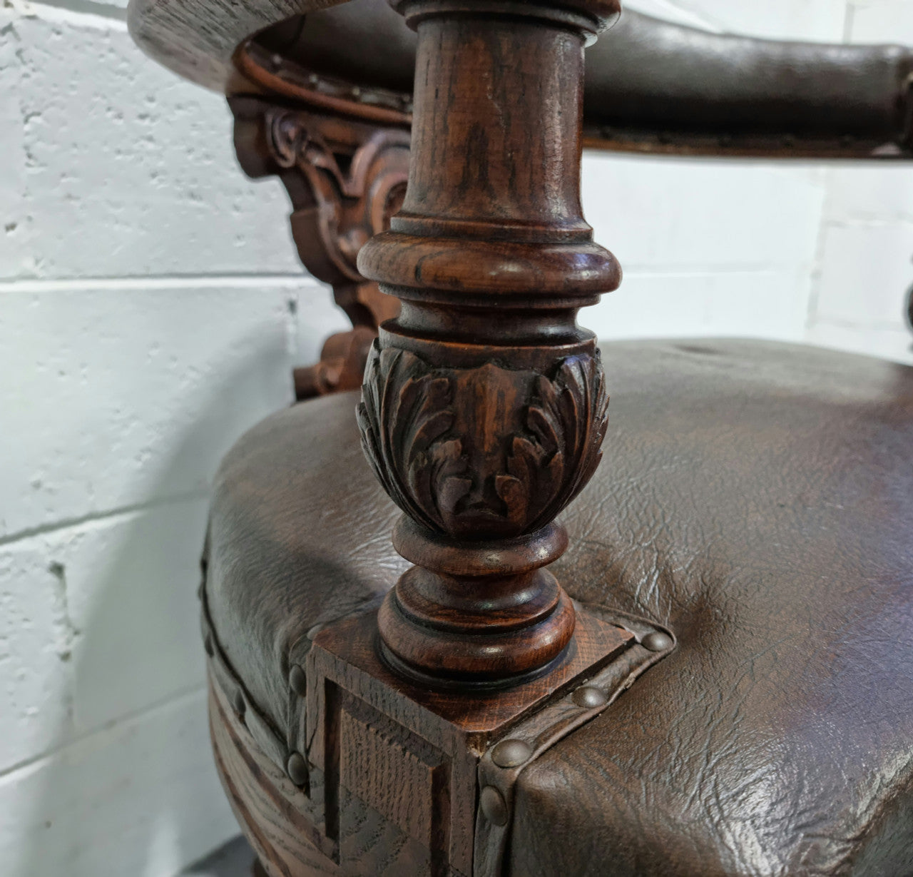 Henry 2nd Style French Oak Leather Library Chair | Antique & Vintage | Moonee Ponds Antiques | Australia Wide Delivery