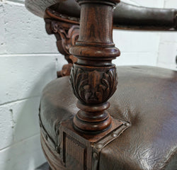 Henry 2nd Style French Oak Leather Library Chair | Antique & Vintage | Moonee Ponds Antiques | Australia Wide Delivery