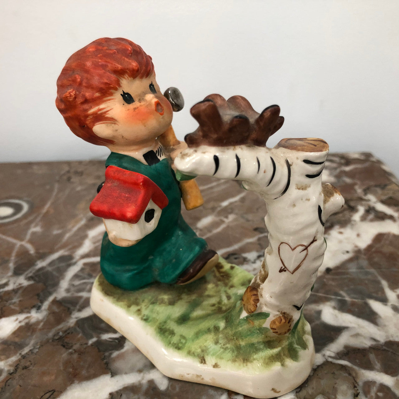 Vintage Hummel Figurine "#7957" Red Head Boy With Hammer & Birdhouse