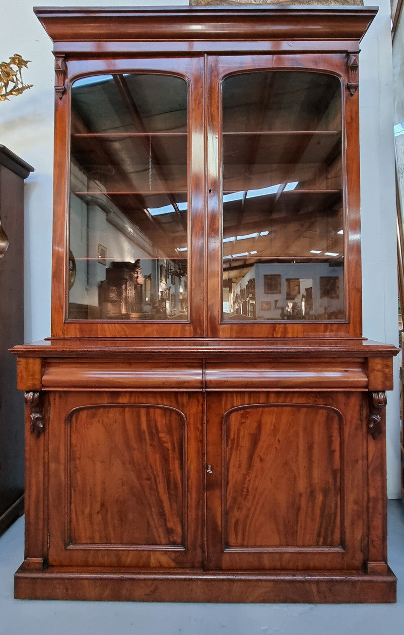 Early Victorian Large Flame Mahogany Bookcase | Antique & Vintage | Moonee Ponds Antiques | Australia Wide Delivery