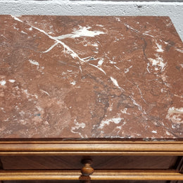 French Walnut Louis XVI Style Single Bedside Cabinet Rouge Marble Top