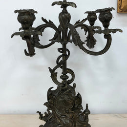 French Three Piece Gothic Style Bronze Clock Set
