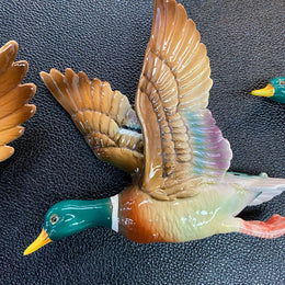Set of three vintage flying duck wall ornaments. Measurements are for largest duck.