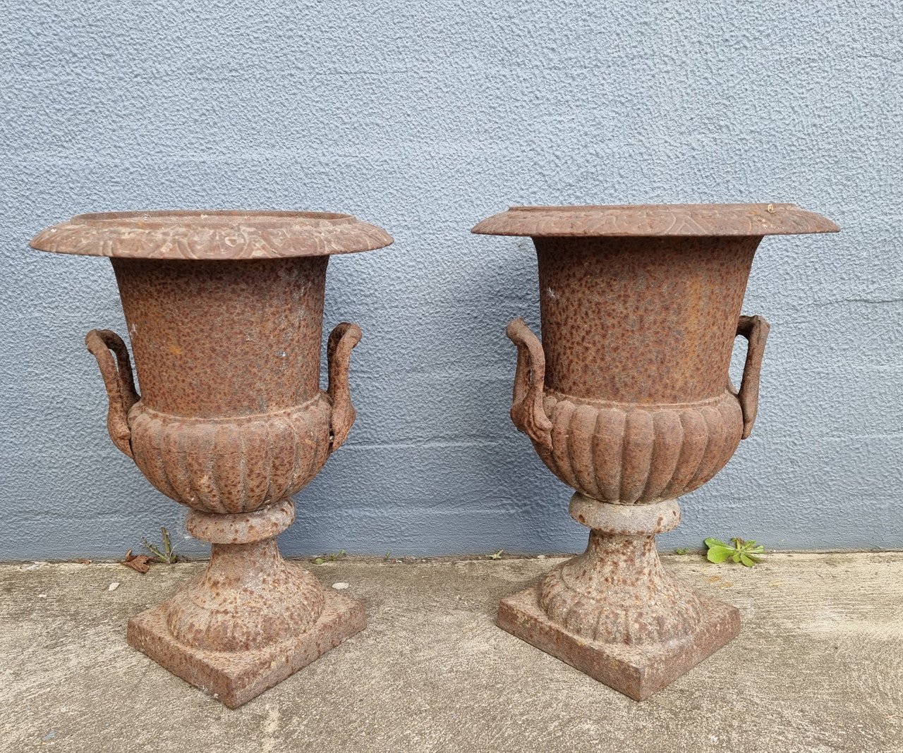 Beautiful Pair of French Rustic Cast Iron Urns With Handles | Antique & Vintage | Moonee Ponds Antiques | Australia Wide Delivery