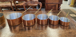 Set of Five French Vintage Copper & Brass Saucepans | Antique & Vintage | Moonee Ponds Antiques | Australia Wide Delivery