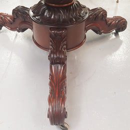 A superb early 19th century French Louis Philippe mahogany centre table, with original round carved rough marble with reeded-edge and is in good original condition.
