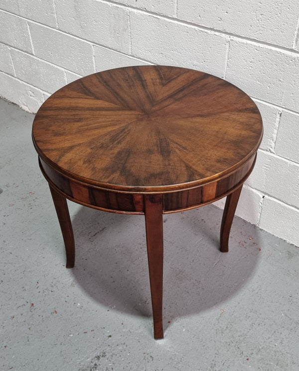 Round Art Deco Coffee Table with veneered top.  In good original condition.