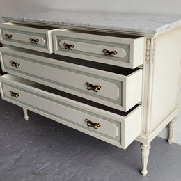 Charming Vintage French Louis 16th style original chalk painted chest of four drawers. It has been sourced from France and in good original condition.