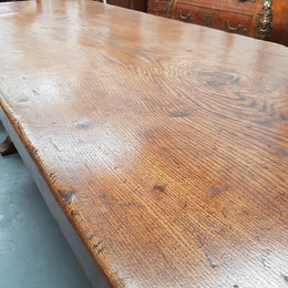 Superb 19th Century French Oak Pedestal Refectory Table Rustic Farmhouse