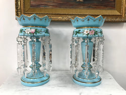 A Pair Of Victorian Blue Glass Lustres | Antique & Vintage | Moonee Ponds Antiques | Australia Wide Delivery