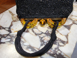 Black Fabric Vintage Style Evening Bag With Amber Coloured Clasp | Antique & Vintage | Moonee Ponds Antiques | Australia Wide Delivery