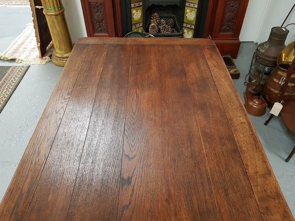 19th Century French Oak pedestal farmhouse table. In very good original detailed condition. Circa 1860's.